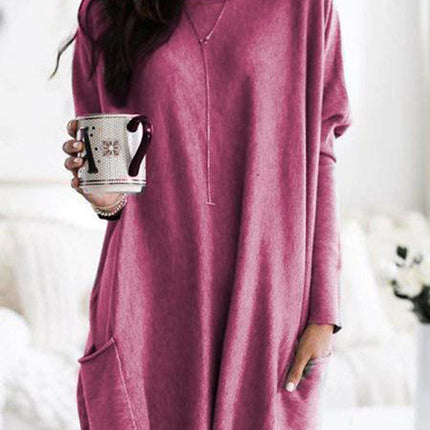 Women's Spring and Autumn Casual Printed Round Neck Long Sleeve Long T Shirt Top Pocket Sleeve Loose Top 2