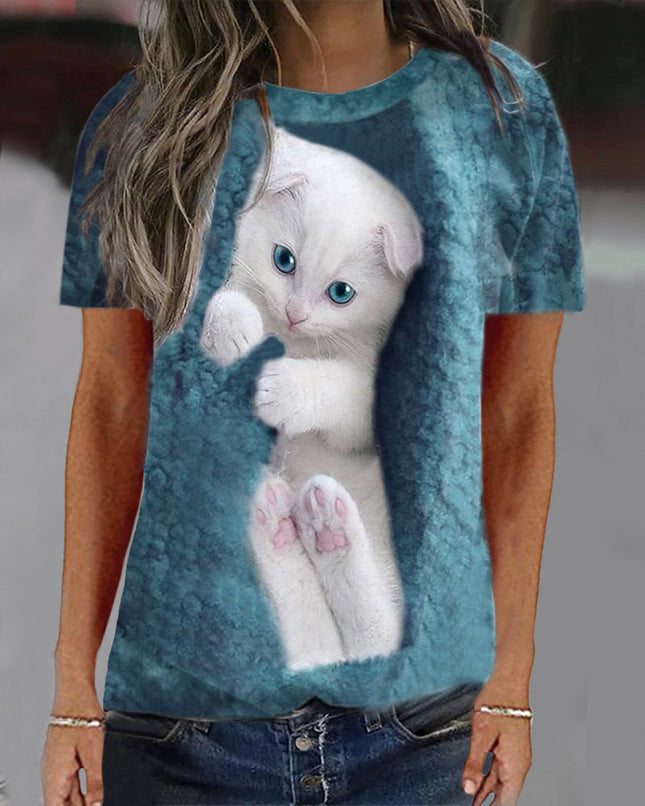 Women's Cute Wrinkle Collar Long Sleeve Casual Tie-Dye Thin Section Pullover Sweatshirt Fashion Animal Pattern Printed Round Neck Top Shirt