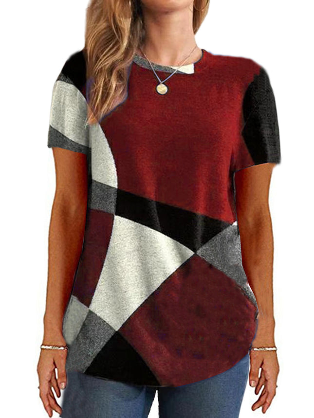 Tops for Women Casual Round Neck Trendy  Buttons Printed Contrast Color Long Sleeve T-Shirt Oversized Blouses Tops 1