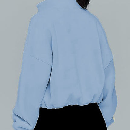 Women's Tops Full Zipper Fleece Short Jacket Winter Solid Color Long Sleeve Standing Collar Straw Jacket Drawstring Waist Tops