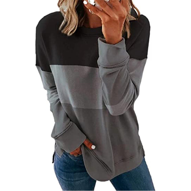 Women's Sports Pullover Top Loose Casual Round Neck Long Sleeve Super David Clothes Patchwork Colorblocking Shirt
