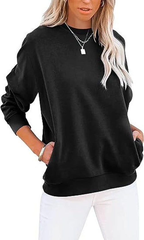 Women's Colorblocking Casual Long Sleeve Top Round Neck Sweatshirt Loose Pullover Pocket Sweatshirt