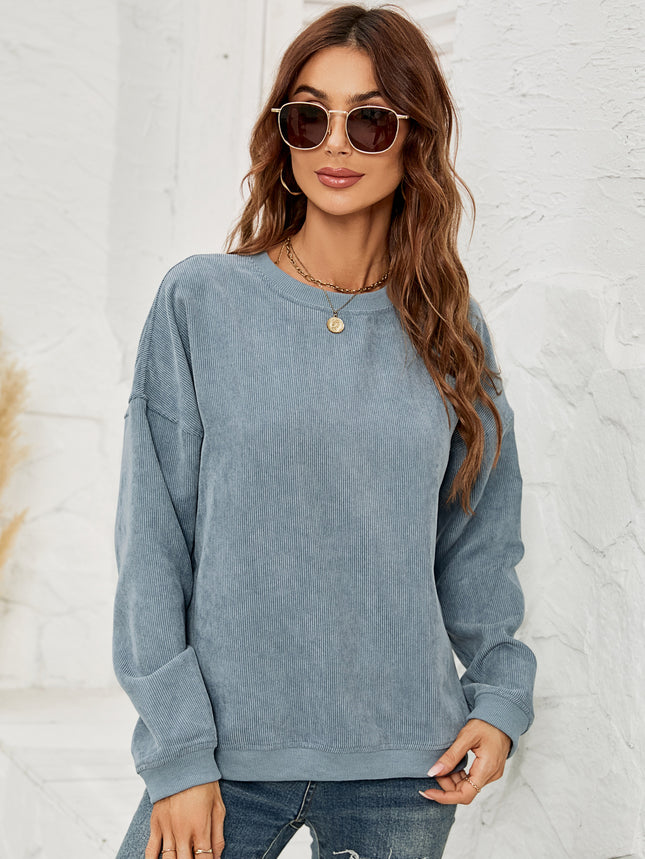 Sweatshirt Women's Fashion Corduroy Sweatshirt Casual Round Neck Pullover Long Sleeve Top Large Sweatshirt