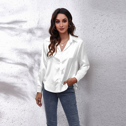 Women's Long Sleeve Simulated Silk Shirt Satin Women's Shirt Real Silk Shirt Women's Loose Shirt