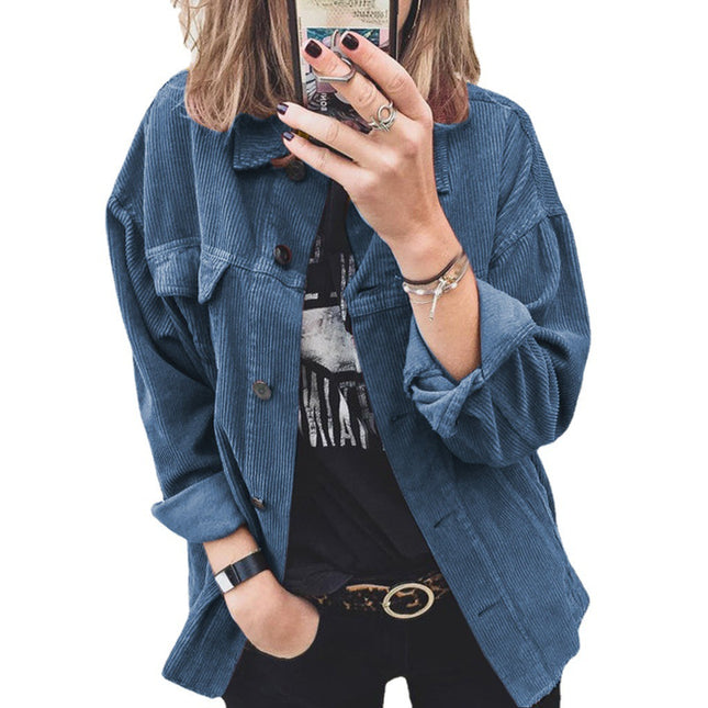 Corduroy Long Sleeve Shirts for Women Casual Button Down Solid Color Cardigan Tops Fashion Lapel Pockets Work Blouses
