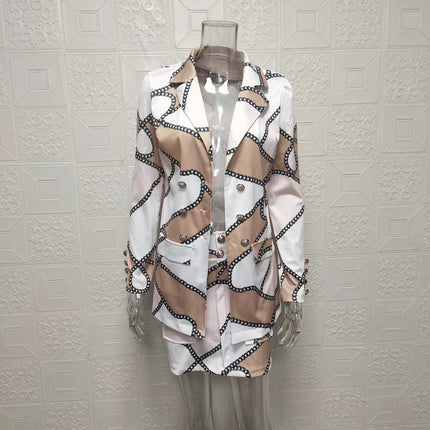 Suit Suit Women's Short Skirt Suit Two-piece Dress Dress Long Sleeve Temperament Plaid Printed Popular Vacation Casual