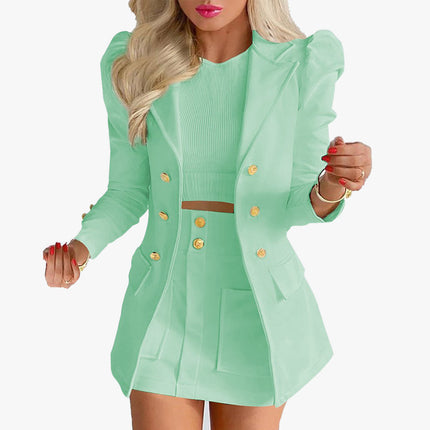 Suit Suit Women's Short Skirt Suit Two-piece Dress Dress Long Sleeve Temperament Plaid Printed Popular Vacation Casual