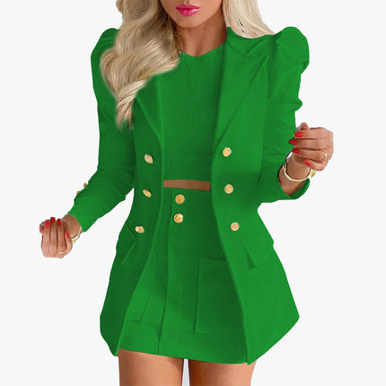 Suit Suit Women's Short Skirt Suit Two-piece Dress Dress Long Sleeve Temperament Plaid Printed Popular Vacation Casual