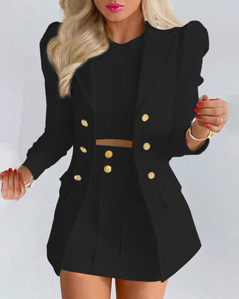 Suit Suit Women's Short Skirt Suit Two-piece Dress Dress Long Sleeve Temperament Plaid Printed Popular Vacation Casual