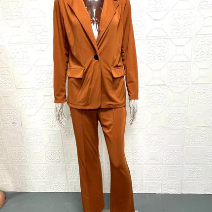 Fashion Jacket Women Fashion Button Long Sleeve Slim Suit Jacket Pure Color Lapel Temperament Cardigan Top Set