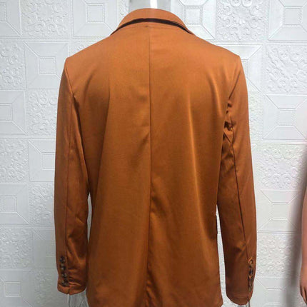 Fashion Jacket Women Fashion Button Long Sleeve Slim Suit Jacket Pure Color Lapel Temperament Cardigan Top Set