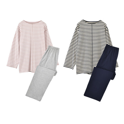 Pajama set for couples paired with striped pajamas, long sleeved tops and pants, casual wear, home wear set