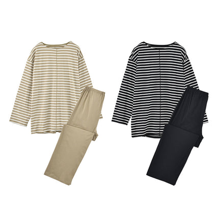 Pajama set for couples paired with striped pajamas, long sleeved tops and pants, casual wear, home wear set