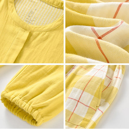 Men and women in spring and fall thin section of cotton pajamas suit long-sleeved buttons soft 2-piece cotton homewear sets