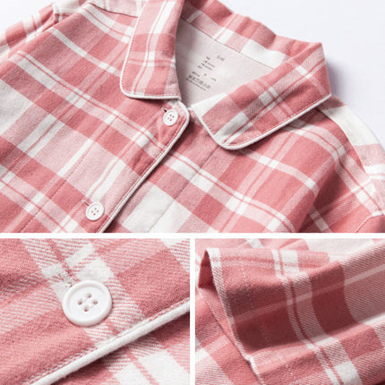 Men and women plaid models pajamas suit long-sleeved long pants up and down two-piece suit fall and winter couple models suit 1