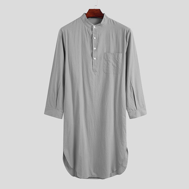Men's robe long-sleeved buttons solid color Arabic shirt cross-border men's robe