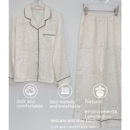 Ice silk thin section of women's pajamas long-sleeved tops and bottoms long pants set of comfortable homewear spring and autumn models