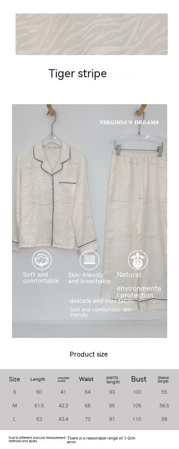 Ice silk thin section of women's pajamas long-sleeved tops and bottoms long pants set of comfortable homewear spring and autumn models
