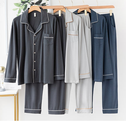 Modal thin spring and summer men and women long-sleeved pajamas set modal homewear men and women suit 1