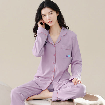 Spring and Autumn Women's pajamas set 100% cotton long-sleeved buttons pajamas pajamas soft pajamas leisure homewear suit