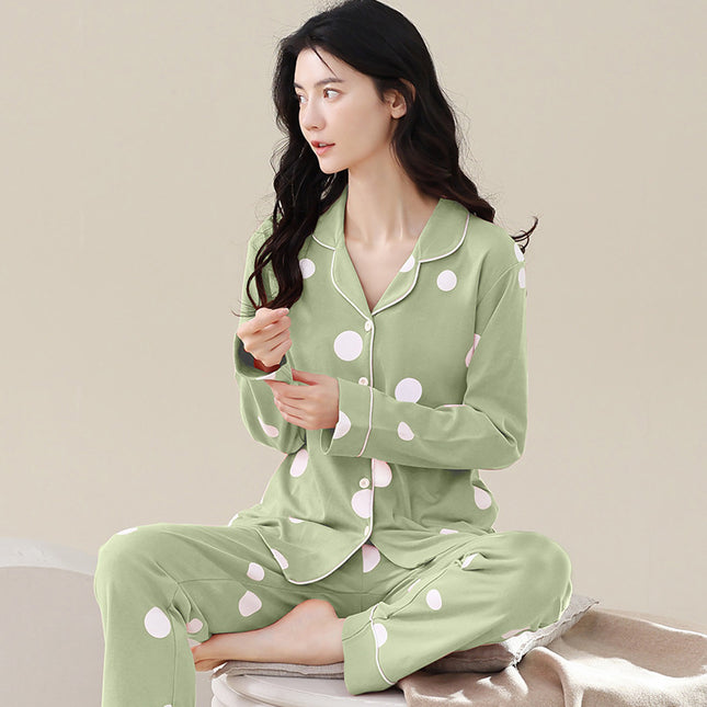 Spring and Autumn Women's pajamas set 100% cotton long-sleeved buttons pajamas pajamas soft pajamas leisure homewear suit
