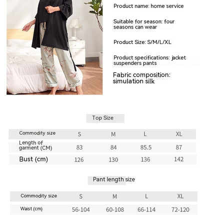 3 Piece Women's Satin Pajamas - Thin Nightgown Camisole Long Pants Loose Homewear Adult Suit Set