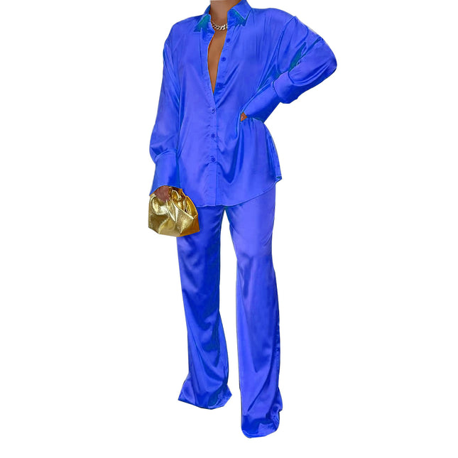 Long-sleeved tops long pants multicolor satin loose casual European and American suit women's pajamas