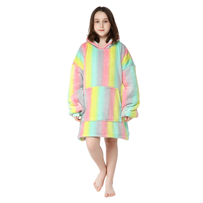 Children's Printed Pullover Fleece Jacket Hooded Sloth Blanket Outdoor Cotton Clothing Cold Weather Jacket