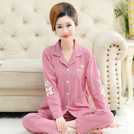 Autumn and winter women's printed models long-sleeved cotton cardigan loose set of pajamas
