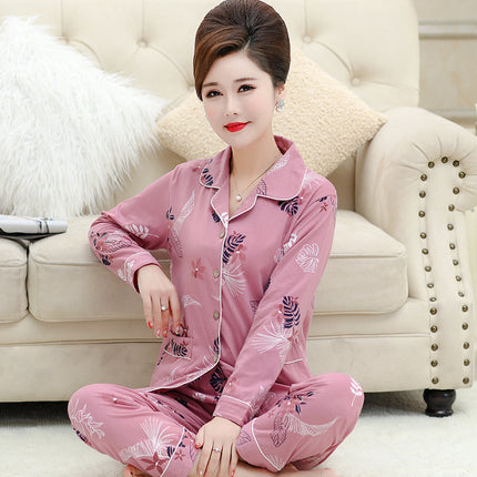 Autumn and winter women's printed models long-sleeved cotton cardigan loose set of pajamas