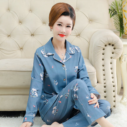 Autumn and winter women's printed models long-sleeved cotton cardigan loose set of pajamas