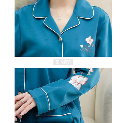Autumn and winter women's printed models long-sleeved cotton cardigan loose set of pajamas
