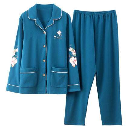 Autumn and winter women's printed models long-sleeved cotton cardigan loose set of pajamas