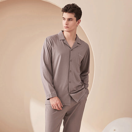 Men and women modal pajamas set long-sleeved buttons soft upper and lower body 2-piece set of modal homewear suit