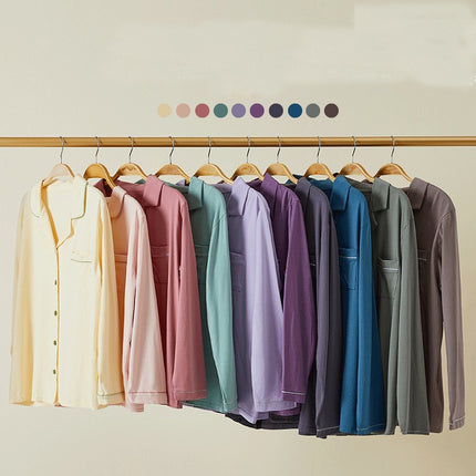 Men and women modal pajamas set long-sleeved buttons soft upper and lower body 2-piece set of modal homewear suit