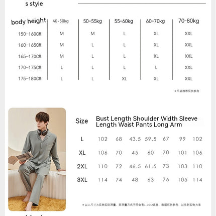 Men and women modal pajamas set long-sleeved buttons soft upper and lower body 2-piece set of modal homewear suit