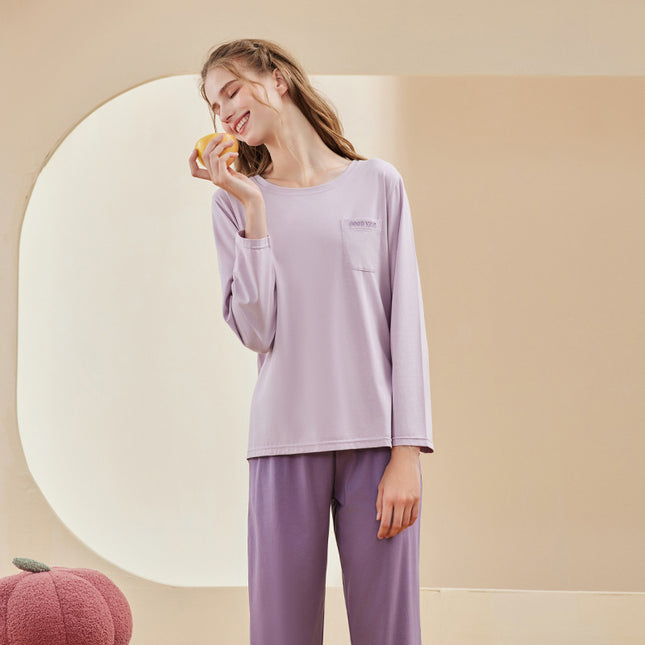 Men's and women's cotton pajamas set long-sleeved button modal lightweight soft upper and lower body 2 pairs of pajamas leisure suit