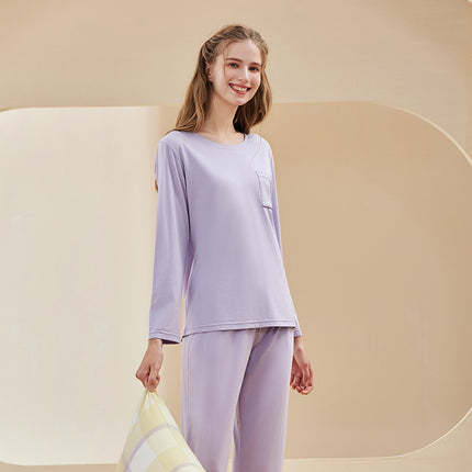 Men's and women's cotton pajamas set long-sleeved button modal lightweight soft upper and lower body 2 pairs of pajamas leisure suit