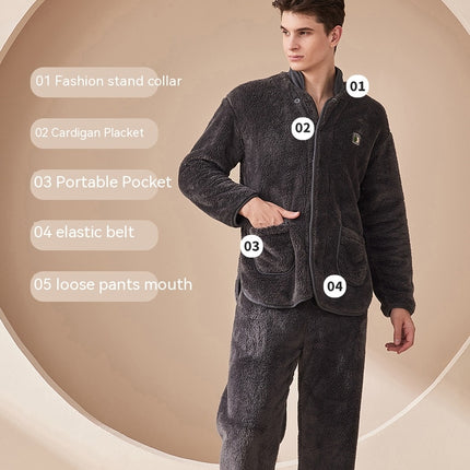 Autumn and winter soft cotton cotton coral fleece warm men and women suit pajamas