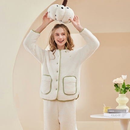 Autumn and winter soft cotton cotton coral fleece warm men and women suit pajamas