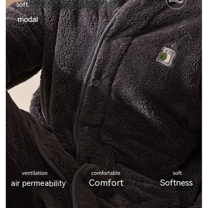 Autumn and winter soft cotton cotton coral fleece warm men and women suit pajamas