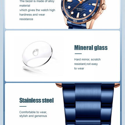 Mens Watches Fashion Waterproof Stainless Steel Analogue Quartz Watch Business Calendar Wrist Watch for Men
