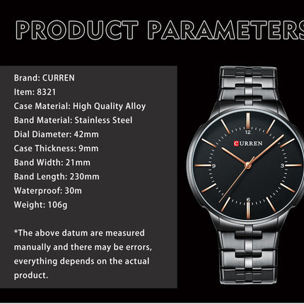 Men's Fashion Waterproof Watches  Stainless Steel Analogue Quartz Watch Business Leisure Wrist Watch for Men