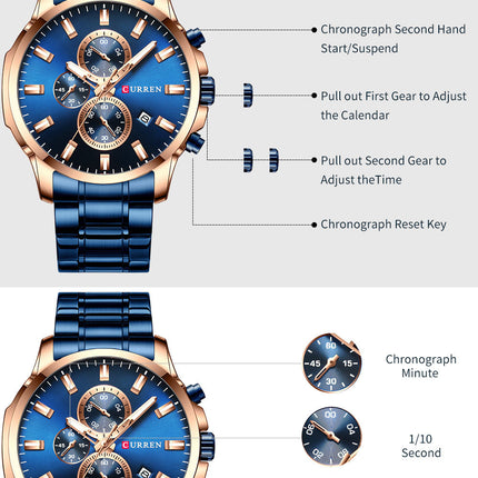 Men's watches,Men's Analog Watch Waterproof Quartz Watch of Men Business Fashion Stainless Steel Multifunctional Wristwatch