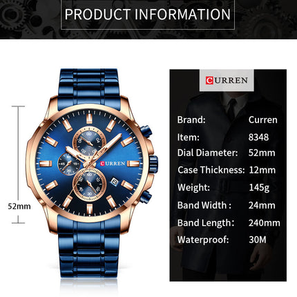 Men's watches,Men's Analog Watch Waterproof Quartz Watch of Men Business Fashion Stainless Steel Multifunctional Wristwatch