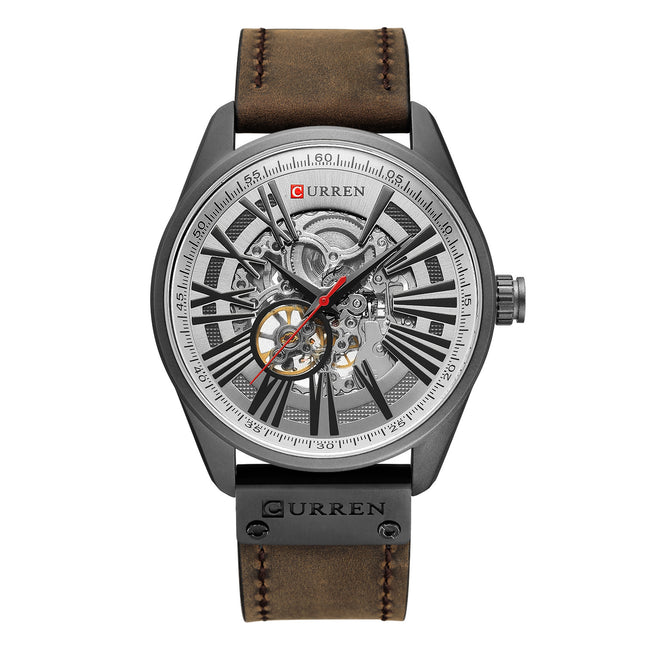 Mechanical Men's Automatic Watch Leather Strap Skeleton Dial Water and Scratch Resistant Stylish Watch for Men