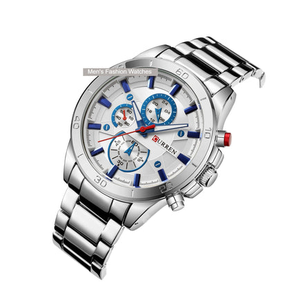 Men's Fashion Quartz Watch Stainless Steel Chronograph Waterproof Watch for Men Date Analog Men Wrist Watches