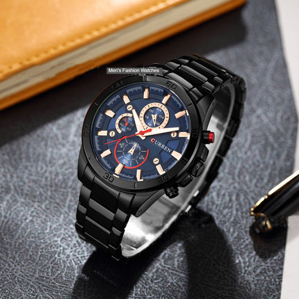 Men's Fashion Quartz Watch Stainless Steel Chronograph Waterproof Watch for Men Date Analog Men Wrist Watches