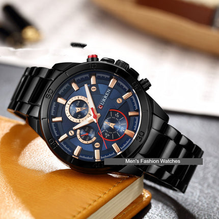 Men's Fashion Quartz Watch Stainless Steel Chronograph Waterproof Watch for Men Date Analog Men Wrist Watches