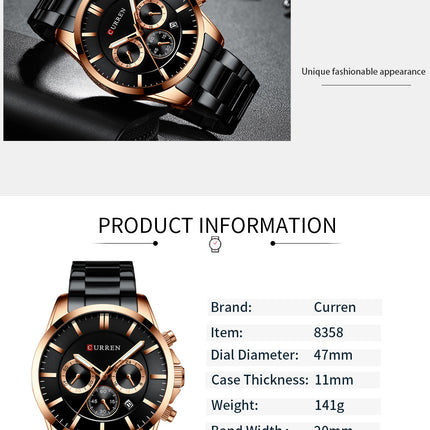 Men's Fashion Watches Multi-function Calendar Waterproof Chronograph Wristwatches,Stainsteel Steel Band Watch  for Men